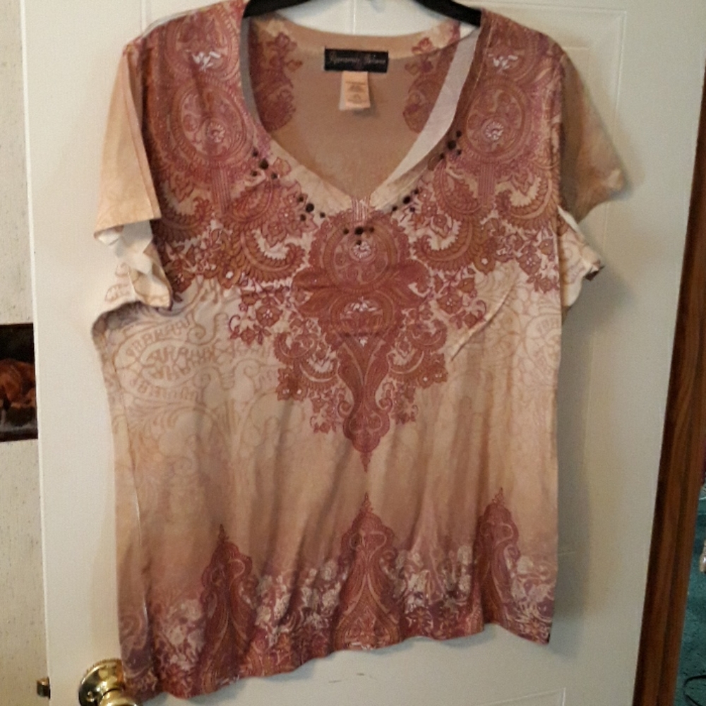 Tan and dark red top